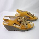 Fly London Wedges Size 38 US 7 Yellow Leather Lace Up Heels Slingback Shoes