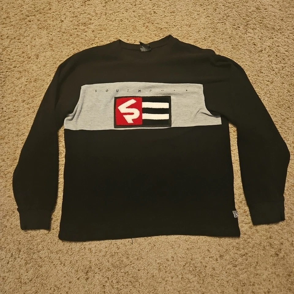 Southpole Shirt Mens Medium Waffle Thermal Black Gray - Image 1 of 4