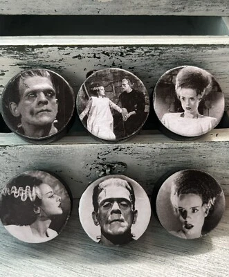 Frankenstein & Bride perillas de gabinete tiradores de cajón madera hecha a mano - Juego de 6 Foto 1 de 4