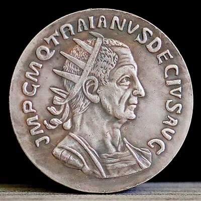 Moneda romana antigua grande Trajano Decio chapada en plata Sestercio 36 mm 249-251 dC Foto 1 de 2