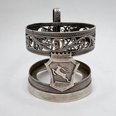 Portavasos de té de vidrio soviético de colección raro plateado enchapado en filigrana marcado GAZ Foto 1 de 4