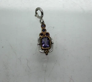 .925 Sterling Silver Emerald Cut AMETHYST DANGLE CLIP CHARM, 1.82gr - Picture 1 of 11