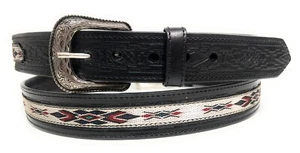 MEN'S WESTERN LEATHER BELT. SADDLE HORSE SOUTHWESTERN STYLE COWBOY RODEO BELT - Picture 1 of 9