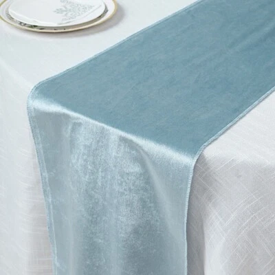 CRAFTSNFAVORS DUSTY BLUE 12x107" Premium Velvet Table Runner Wedding Reception Decorations