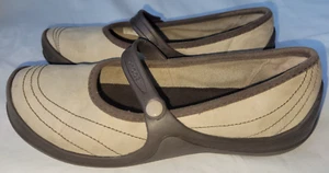 CROCS WRAPPED BROWN NUBUC SUEDE LEATHER COMFORT MARY JANE LOAFER SANDAL SHOE 7 - Picture 1 of 18