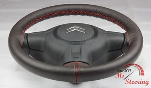 FOR RANGE ROVER L322 - BROWN LEATHER STEERING WHEEL COVER, RED 2 STIT - Picture 1 of 5