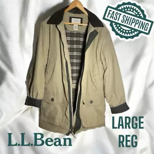 Vintage LL Bean Barn Coat Jacket Lrg Reg Beige Plaid Wool Lined FAST SHIPPING! - Picture 1 of 5