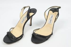 Jimmy Choo Womens Metallic Slingback Stiletto Heel Sandals Black Size 38 - Picture 1 of 14