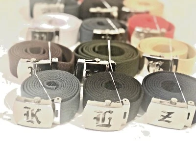 Old English Canvas Web Military belt & Buckle 56inch A-Z, Buy 2 Get  1 Free - Image 1 of 4