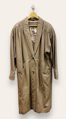 Abrigo largo de cuero vintage de los 80 para mujer chaqueta con botones trinchera Foto 1 de 4