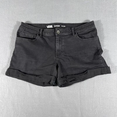 Pantalones Cortos VANS Mujer 13/31 Negro Novio Elastizados Tiro Medio Puño Dobladillo Patinador Foto 1 de 4