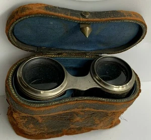 Sporting Field Binoculars Paris Chevalier Leather Nickel Antique w Case Sport  - Picture 1 of 12