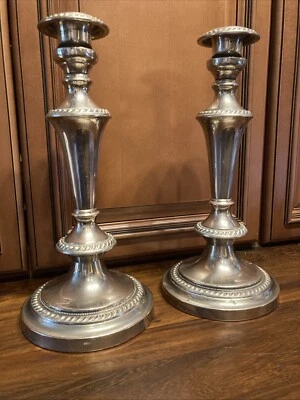 Antigua placa Sheffield anterior a 1840 OSP placa de plata en candelabro de cobre 12" Foto 1 de 4