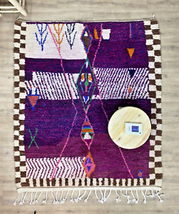Gorgeous Azilal Berber Area Rug - Abstract Purple Handmade Wool Moroccan Rug