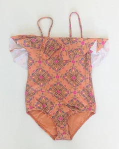 O'Neill Teresa Tile Ruffle One-Piece Swimsuit, Orange, Girls 7 - Picture 1 of 3