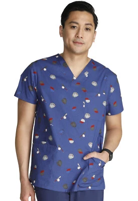 Home Run Cherokee Scrubs Baseball Unisex V Neck Top CK691 HORN - Image 1 of 4