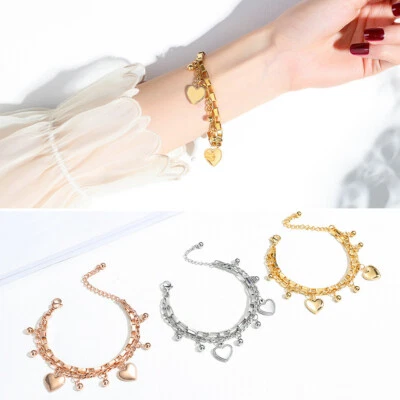 Damen Doppelarmband Herz Edelstahl Armband Armkette verstellbar - Bild 1 von 3