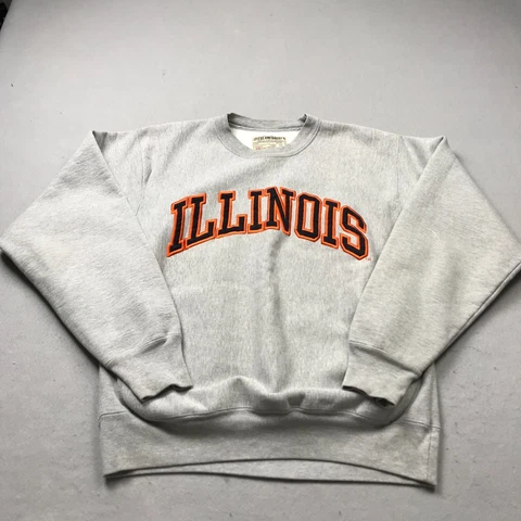 Illinois Fighting Illini Sweatshirt Mens Medium Gray Crewneck Fleece NCAA Logo Cover