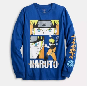 Men's Naruto Grid Long Sleeve Graphic Tee Size L Color Blue - Picture 1 of 3