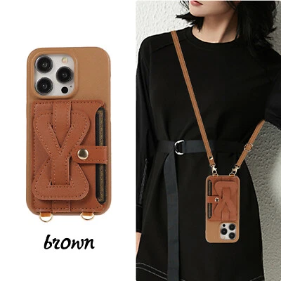 Cross body shoulder belt back flip wallet leather case kickstand card holder - Image 1 of 4