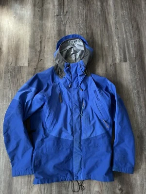 Marmot Gore XCR Rain Jacket Mens Large Blue Hooded Vented Raincoat Outdoors - Image 1 of 4