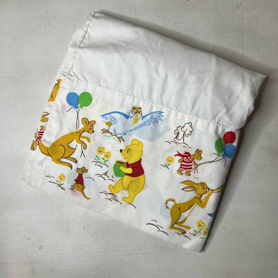 Sábana bajera de colección Winnie the Pooh Disney cuna niño pequeño extremo ajustable Sears años 70 80 Foto 1 de 4