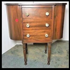 Antique Mahogany Wood ~ MARTHA WASHINGTON SEWING CABINET ~ 3 Drawers Flip Tops