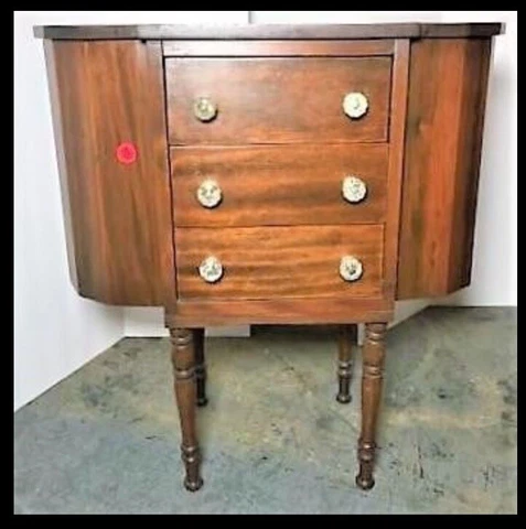 Antique Mahogany Wood ~ MARTHA WASHINGTON SEWING CABINET ~ 3 Drawers Flip Tops Cover