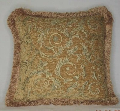 золотая лоза цветочный синель бахрома подушка для дивана стул сделано в США - Изображение 1 из 3