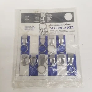 Vintage Secure-A-Key Belt Key Ring Display w/ 10 Rings, NOS - Picture 1 of 5