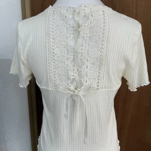 American Rag Tie-Back LaceUp Crochet White Top Ribbed Boho Festival Small Corset - Picture 1 of 15