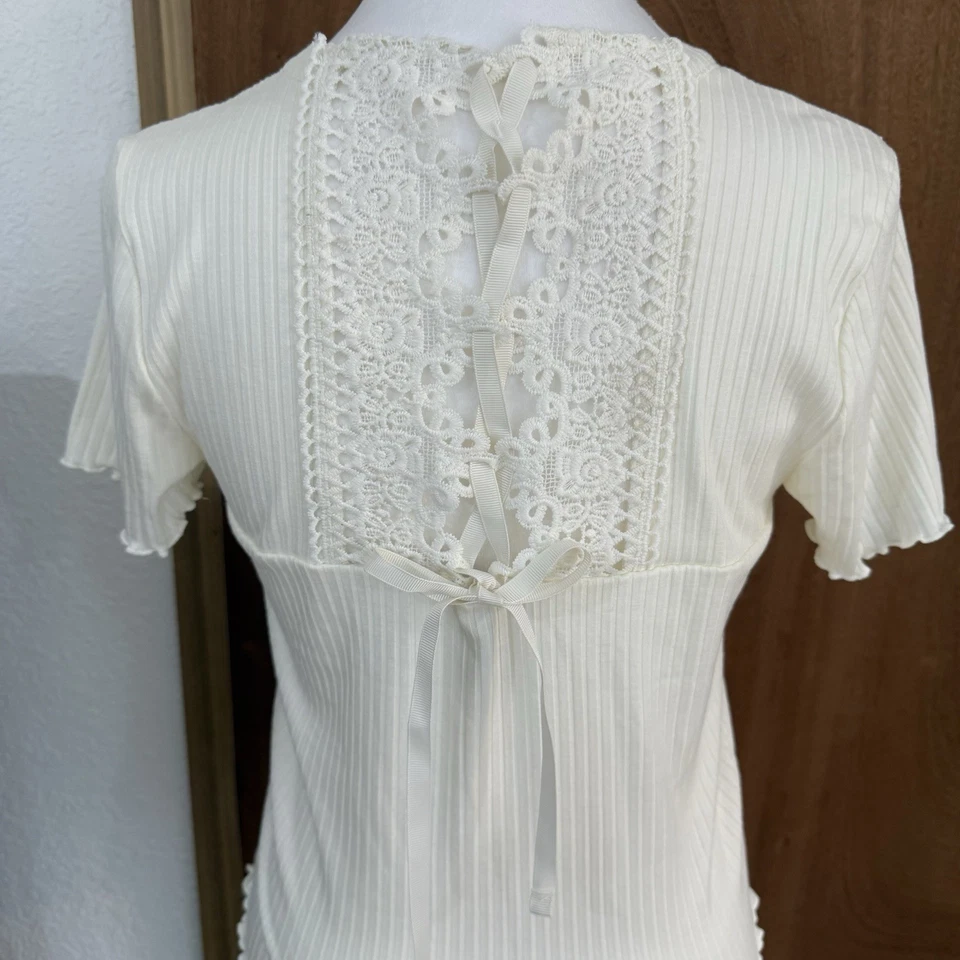 American Rag Tie-Back LaceUp Crochet White Top Ribbed Boho Festival Small Corset - image 1 of 4