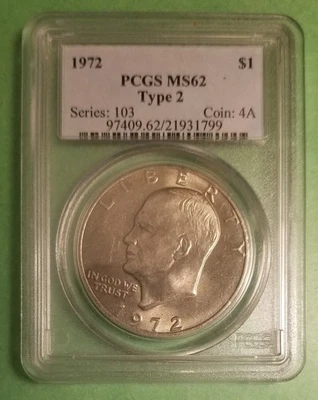 1972 (P) $1 dólar Ike raro tipo 2 graduación profesional MS 62 Eisenhower - llave de la serie Foto 1 de 3
