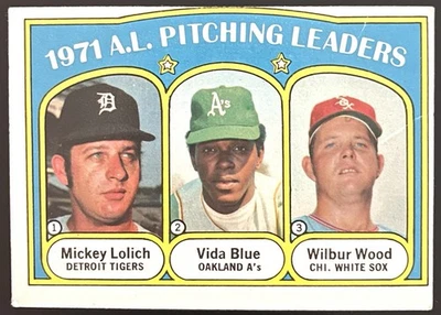 1972 Topps Béisbol #94 Líderes de pitcheo de la Liga Americana En muy buena condición Mancha Vida Azul Mickey Lolich Foto 1 de 2