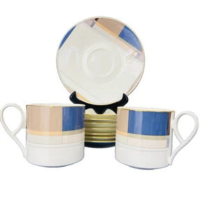 8 Daniel Hester Paris Cups Saucer MCM Concept Pattern Modernist Paris Bone China - Picture 1 of 11
