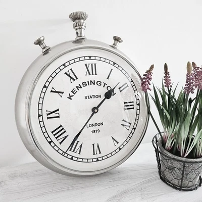 Vintage London Brocante Style Antiqued Chrome Wall Stopwatch Clock Kensington - Image 1 of 4