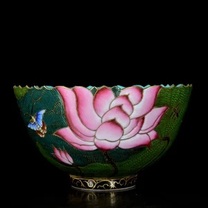 Chinese Enamel Colour Porcelain Gilded Hand Painted Exquisite Lotus Bowls 8178 - Picture 1 of 9