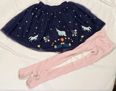 Falda y medias tutú de tul Hanna Andersson M 8 cintura elástica bordada unicornios Foto 1 de 4