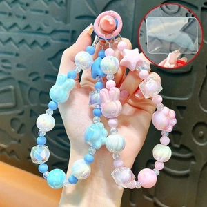 Rabbit Phone Charm Rope Bead Doll Bag Charm Pendant Colorful Key Ring - Photo 1 sur 13