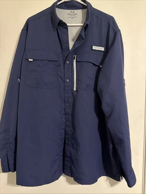 RealTree Fishing Men's XL Navy Blue Long Sleeve Vented Back Button Up Shirt - Image 1 of 4