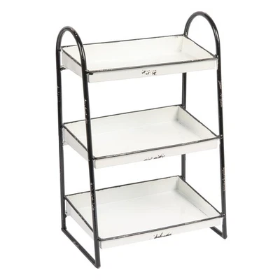 Creative Co-Op Heavily Distressed White 3-Tier Metal Tray with Black Frame & Rim - Image 1 of 4