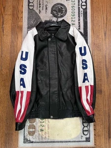 Oscar Piel American Flag MAGA Leather Jacket  Perfect Leather USA Mens Large - Picture 1 of 8