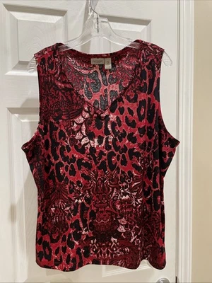 Chicos Design Tank Top Size 3 Sleeveless Top Red black animal print Tank Top - Image 1 of 3