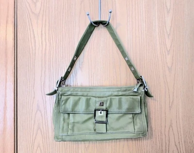 Vintage Perlina Shoulder Leather Handbag Green With Pink Interior Silver Trim - Image 1 of 4