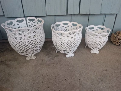 Raro conjunto completo de 3 planificadores de fundición franceses de celosía Shabby Chic de colección Foto 1 de 4