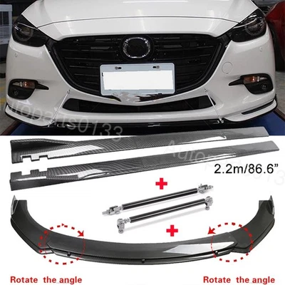 For Mazda 2 3 5 6 CX-3 CX5 Front Bumper Lip Side Skirts Strut Rods Carbon Style Foto 1 de 4