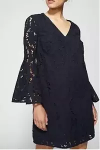 Witchery Dress AUS 10 US6 Mini Navy Blue Broderie Anglaise Lace Flared Sleeve - Picture 1 of 7