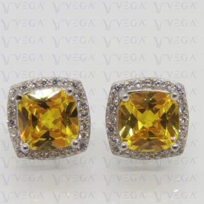 Pendiente de diamante y citrino natural corte cojín de 4,60 quilates enchapado en oro blanco de 18 k Foto 1 de 4