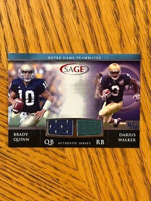 Brady Quinn Darius Walker 2007 Sage Teammates dual jersey #8/10 - NOTRE DAME - Image 1 of 3