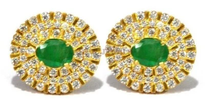 Natural Green Onyx Gemstone with Gold Plated 925 Sterling Silver Cufflink #2174 - image 1 of 3